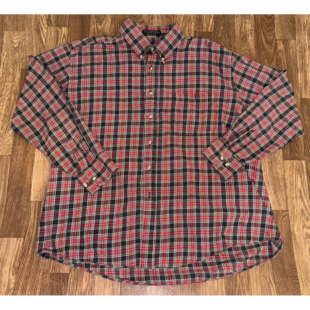 Members Only‎ Plaid Flannel Shirt Mens XL Red Black White Cotton Button Down